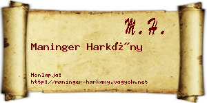 Maninger Harkány névjegykártya